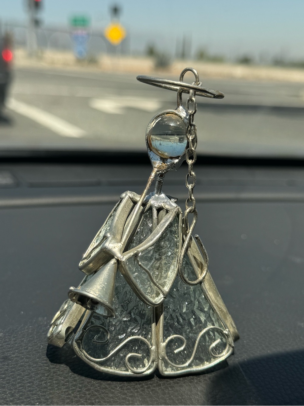 Vintage Silver-Tone Glass Angel Ornament with Glass Marble Accent